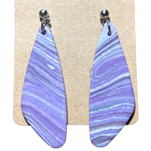 Multi Tone Purple/Silver Drop & Dangle Earrings with silver Post Back - Picture 3 of 3